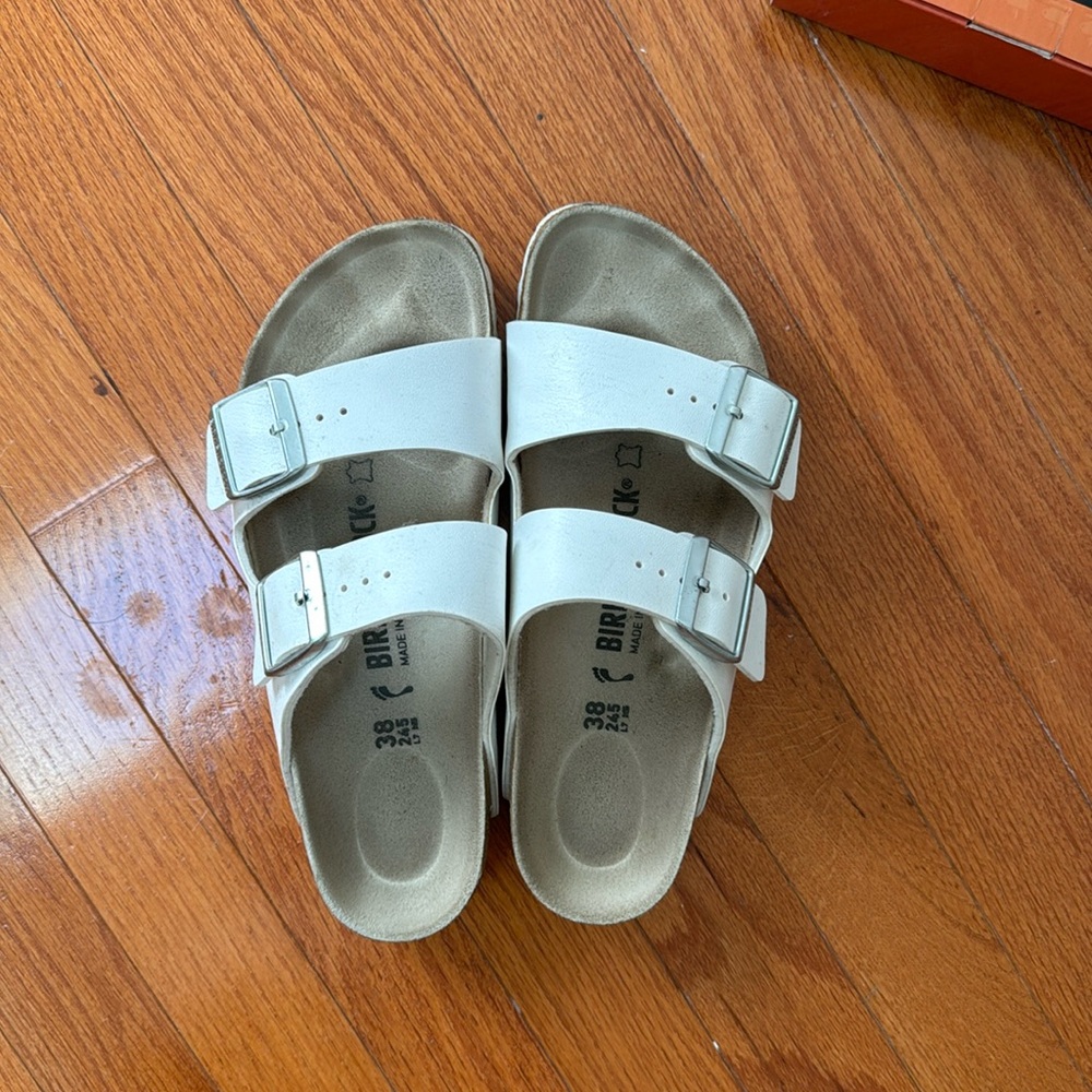 Lightly worn white Birkenstocks